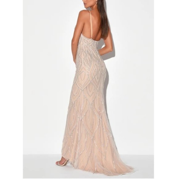 NWT Luxe of a Lifetime Beige Beaded Mermaid Maxi - Picture 4 of 7